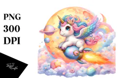 Colorful Baby Unicorn Riding a Comet, Transparent PNG Product Image 1