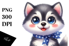 Happy Siberian Husky in Watercolor PNG Product Image 1