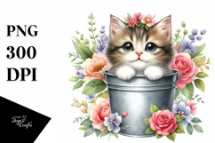 Baby Cat with Sunflowers PNG Product Image 1