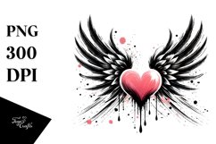 Paint Brush Style Heart Wings PNG Product Image 1