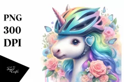 Colorful Baby Unicorn with Cyclist's Helmet, Transparent PNG Product Image 3