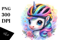 Colorful Baby Unicorn with Cyclist's Helmet, Transparent PNG Product Image 1