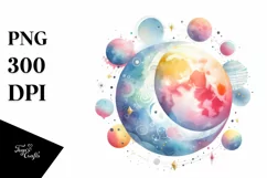 Colorful Pastel Moon Watercolor Vibrant | Clipart Product Image 1