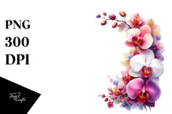Watercolor Floral Frame with Orchid | Sublimation | Clipart Product Image 1