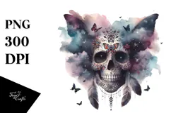 Grunge Skull with Flowers, PNG Product Image 1