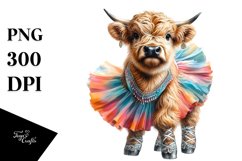 Baby Cow with Charleston Dress, Watercolor PNG Product Image 3