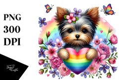 Yorkshire Terrier Heart Rainbow Flowers PNG Product Image 1