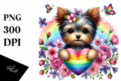 Yorkshire Terrier Heart Rainbow Flowers PNG Product Image 1