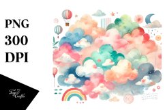 Simple Washed Watercolor Cloud, PNG Product Image 1