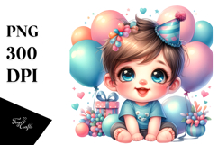 Vibrant Watercolor Baby with Balloons, PNG Product Image 1