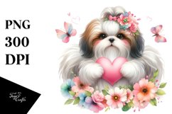 Shih Tzu Heart Cute Flower PNG Product Image 1