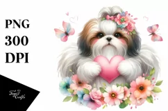 Shih Tzu Heart Cute Flower PNG Product Image 1