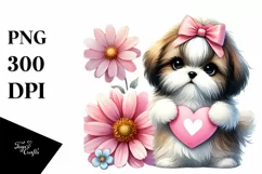 Shih Tzu Heart Cute Flower PNG Product Image 1
