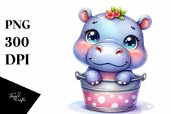 Colorful Smiling Baby Hippo in Bucket | Sublimation | Product Image 1