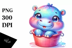 Colorful Smiling Baby Hippo in Bucket | Sublimation | Product Image 1