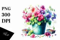 Watercolor Pot with Sweet Pea Clipart Product Image 3