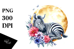 Vibrant Baby Zebra Sleeping on the Moon, PNG Product Image 1