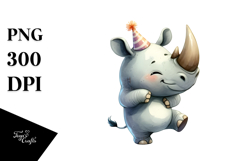 Whimsical Dancing Rhino with Party Hat PNG Product Image 1