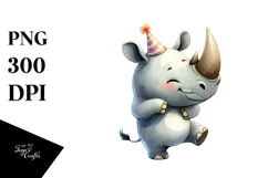 Whimsical Dancing Rhino with Party Hat PNG Product Image 1