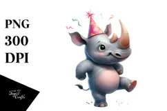 Whimsical Dancing Rhino with Party Hat PNG Product Image 1