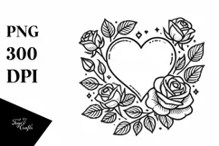 Lineart Heart with Roses PNG Product Image 1