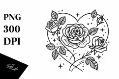Lineart Heart with Roses PNG Product Image 1