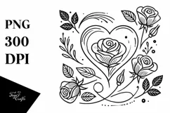 Lineart Heart with Roses PNG Product Image 1