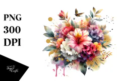Colorfull Bouquet with Rhododendron Gold Foil Clipart Product Image 1