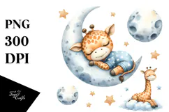 Whimsical Cute Baby Giraffe Dressed, PNG Product Image 1