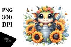 Cute Dragon with Sunflower, Transparent PNG Product Image 1