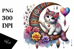 Colorful Kitten with Heart PNG Product Image 1