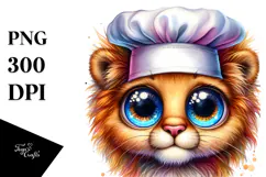 Vibrant Cute Baby Lion in Chef's Hat PNG Product Image 1