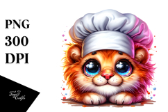 Vibrant Cute Baby Lion in Chef&#039;s Hat PNG Product Image 1