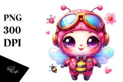 Colorful Cute Baby Bee in Aviator Suit PNG Product Image 1