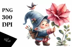 Cute Gnome with Azalea | Watercolor Clipart Product Image 1