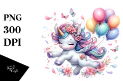 Cute Baby Unicorn Tumbling with Spring Petals | Sublimation Product Image 1