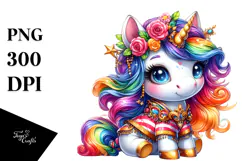 Cute Unicorn Dressed Watercolor PNG Product Image 1