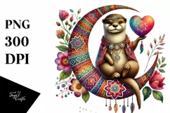 Colorful Otter with Heart PNG Product Image 1