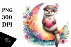 Colorful Otter with Heart PNG Product Image 1
