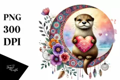 Colorful Otter with Heart PNG Product Image 1