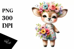Whimsical Flowers,Smiling Cute Baby Deer | Clipart Product Image 3