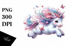 Cute Baby Unicorn Tumbling with Spring Petals | Watercolor Product Image 1