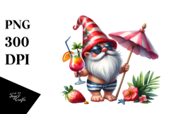 Funny Gnome Drinking a Cocktail in Beachwear PNG Product Image 1