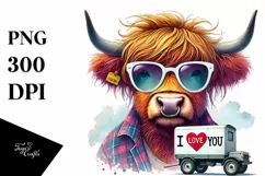 Highland Calf with Heart Shaped Sunglasses PNG Product Image 1