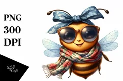 Funny Cute Bee in Silk Scarf Sunglasses Clipart Product Image 3