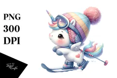 Pastel Baby Unicorn Skiing Clipart Product Image 1