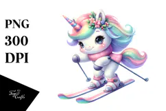 Pastel Baby Unicorn Skiing Clipart Product Image 1