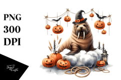 Walrus Dressed for Halloween on Cloud PNG Product Image 1