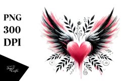 Paint Brush Style Heart Wings PNG Product Image 1