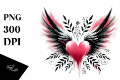 Paint Brush Style Heart Wings PNG Product Image 1